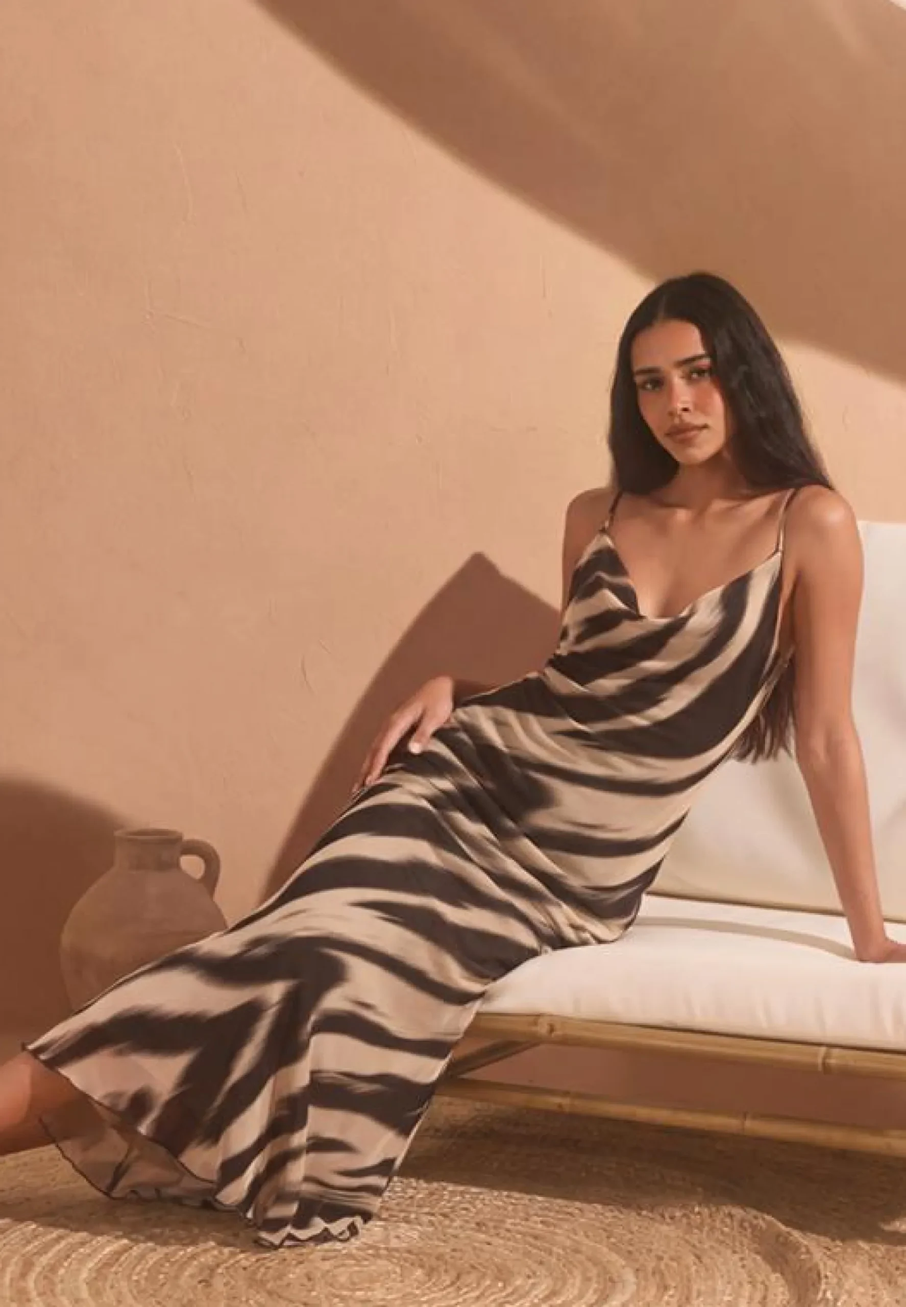 Cowl Neck Mesh Dress