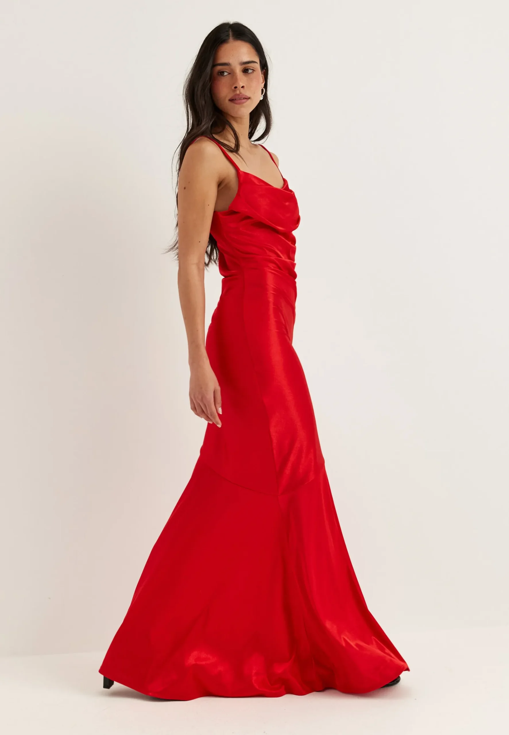 Cowl Neck Stretch Satin Gown