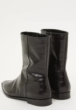 Croco Leather Ankle Boot