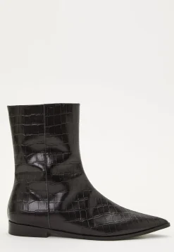 Croco Leather Ankle Boot