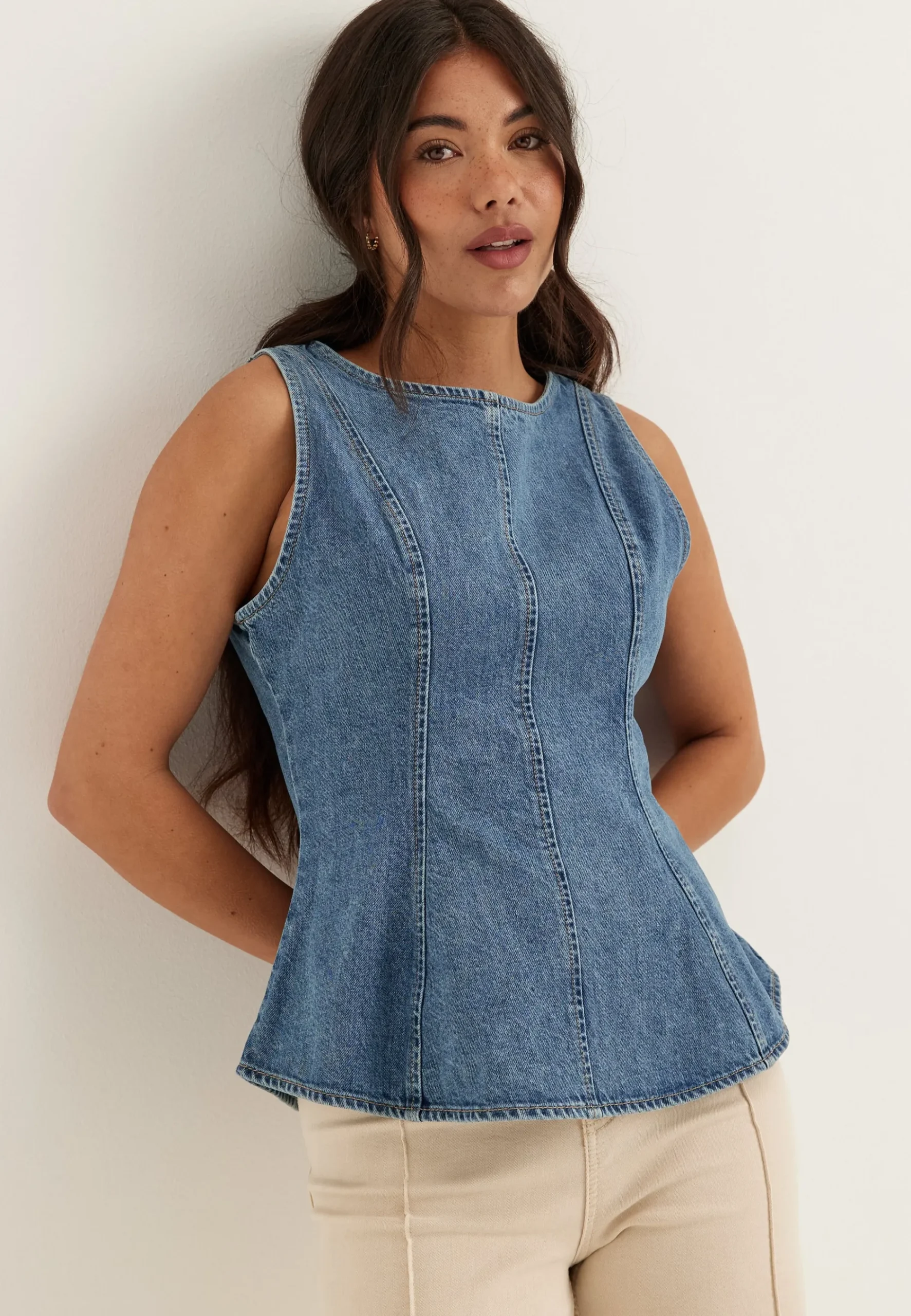 Denim Peplum Top