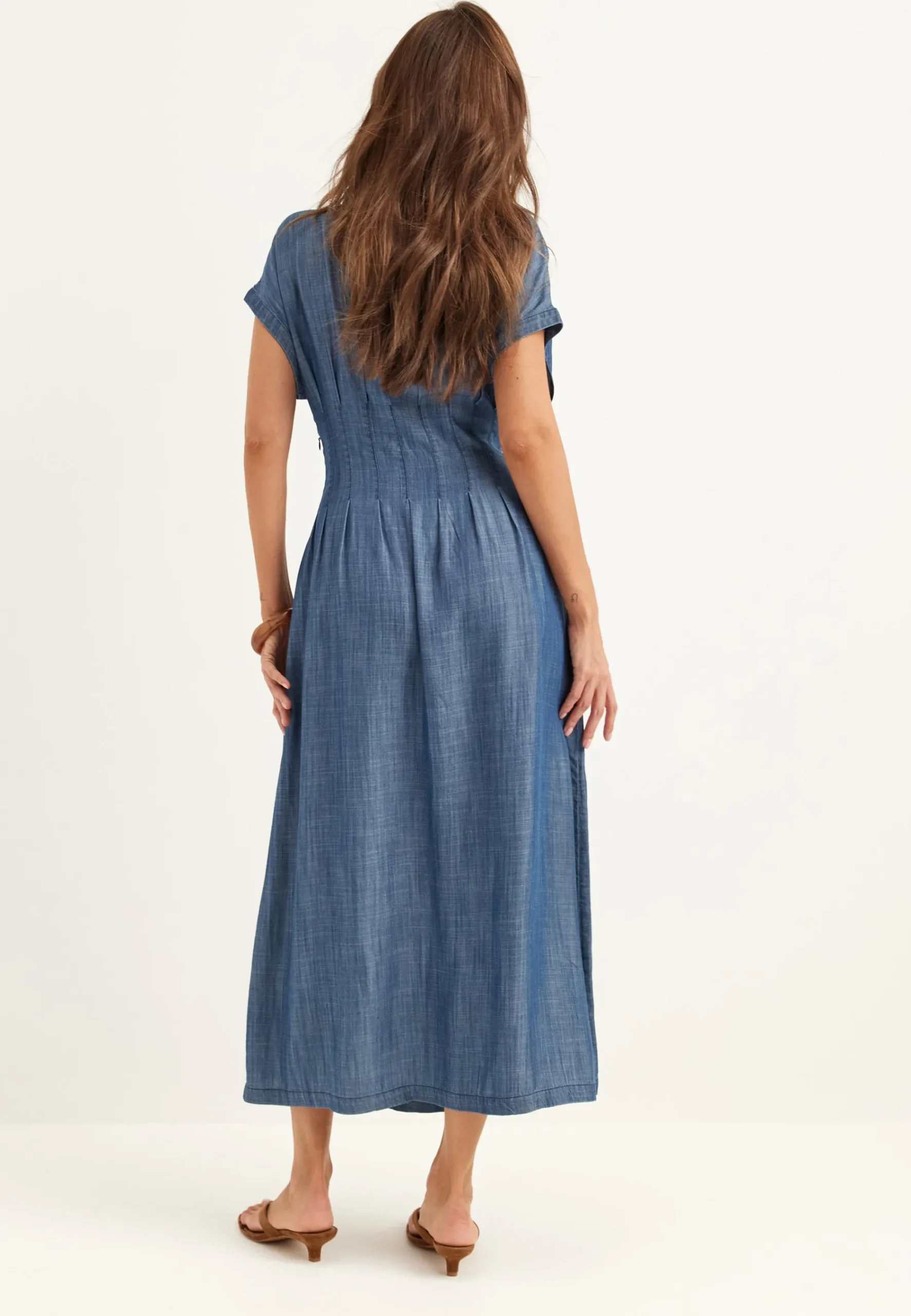 Denim Pleated Midi Dress