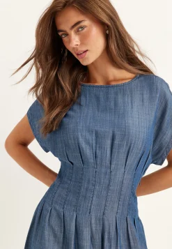 Denim Pleated Midi Dress