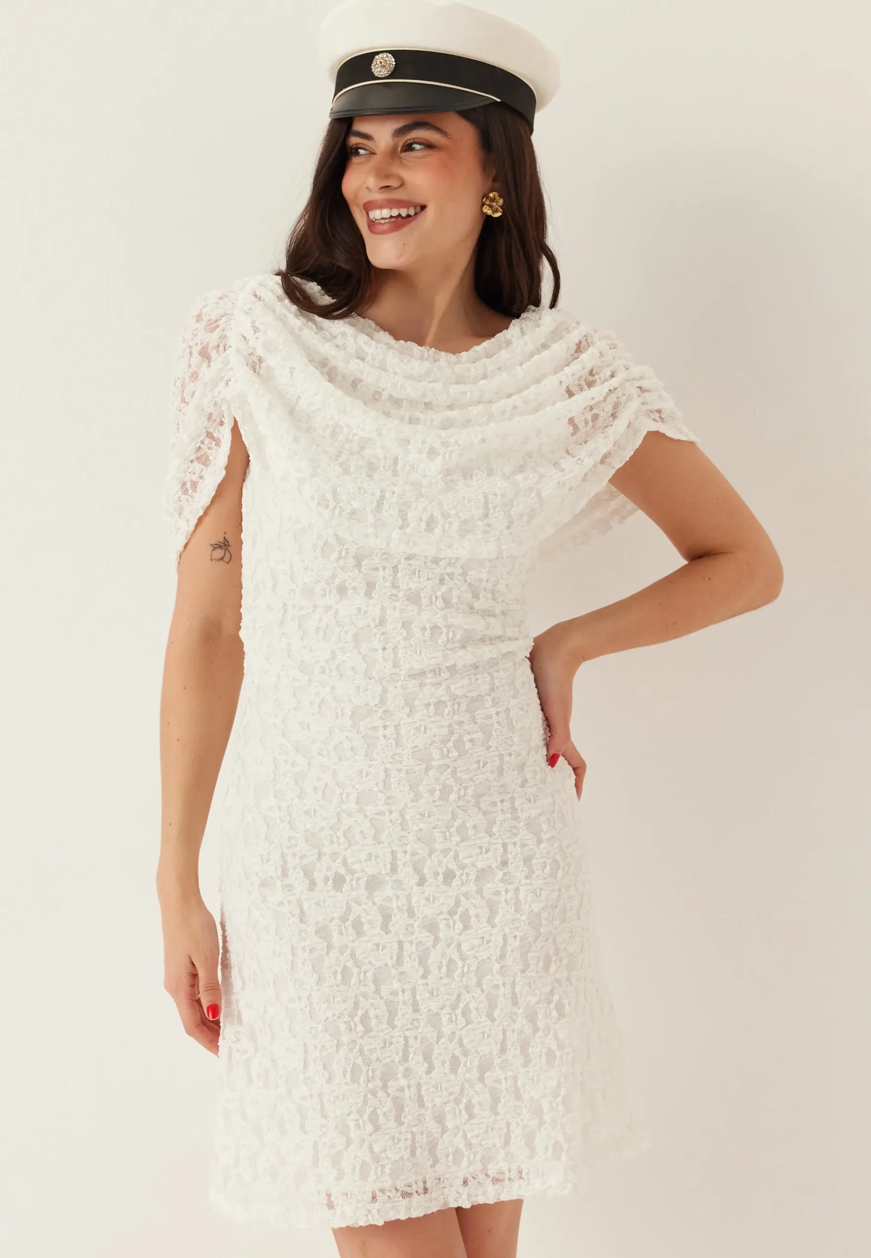 Drapy Cape Lace Dress
