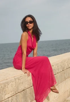 Drapy Halterneck Mesh Dress