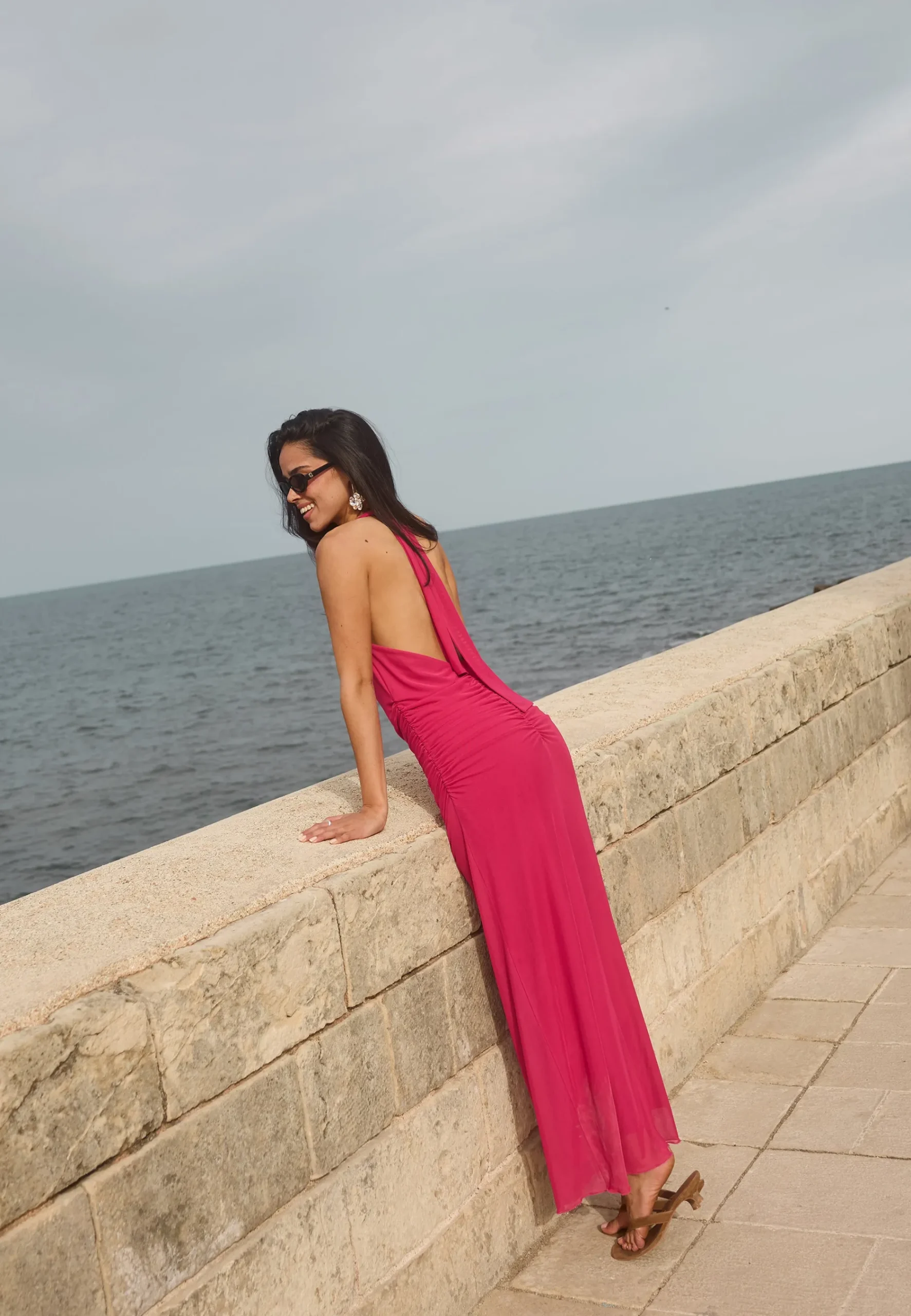 Drapy Halterneck Mesh Dress