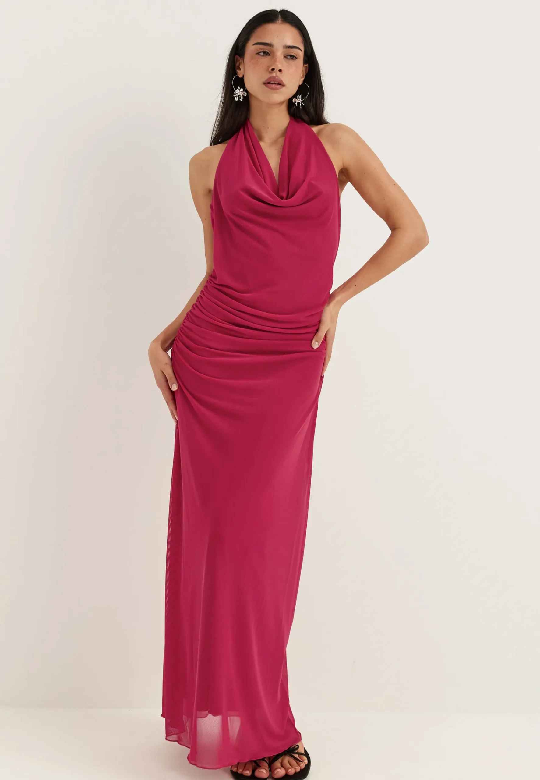 Drapy Halterneck Mesh Dress