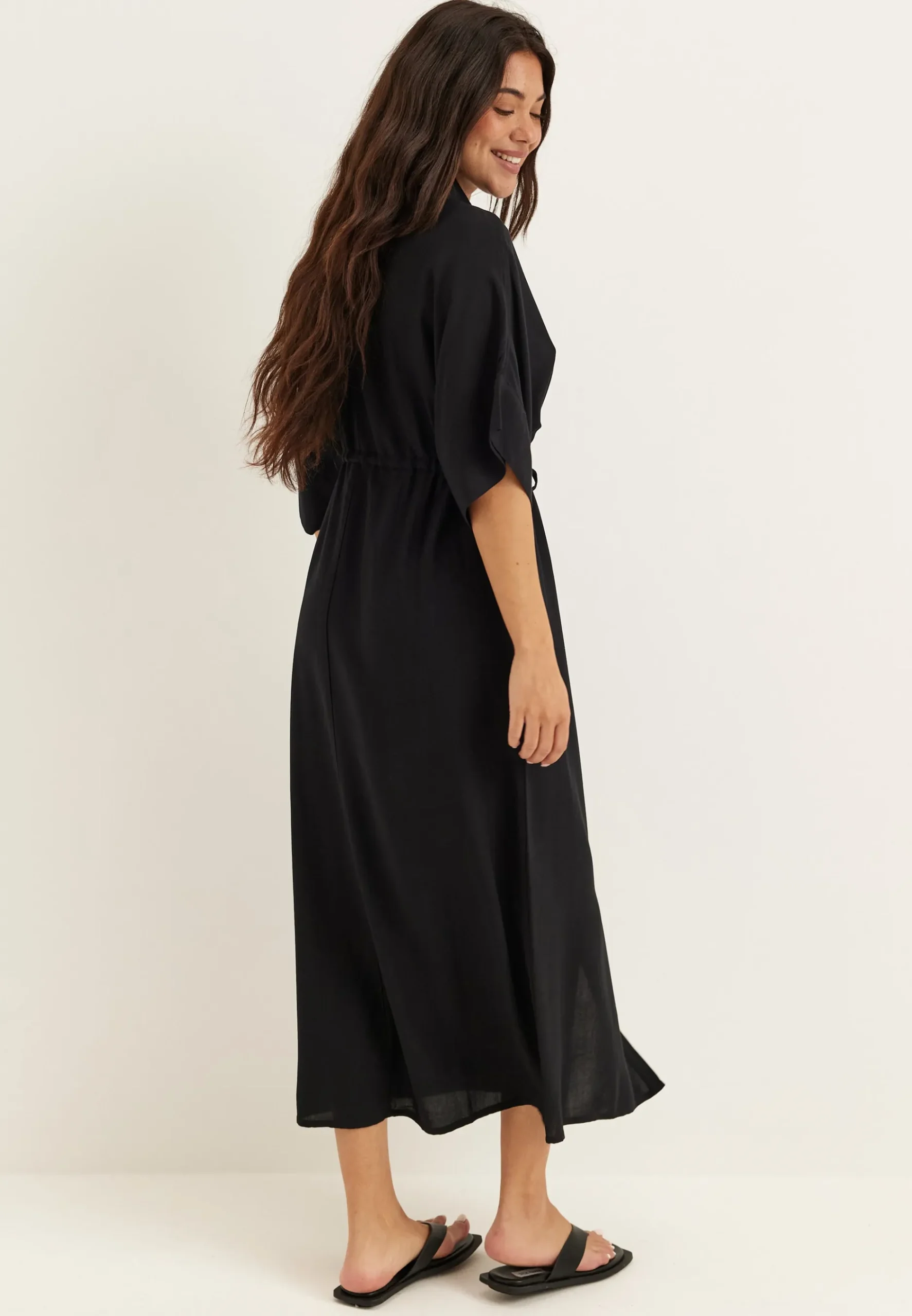 Drawstring Viscose Shirt Dress