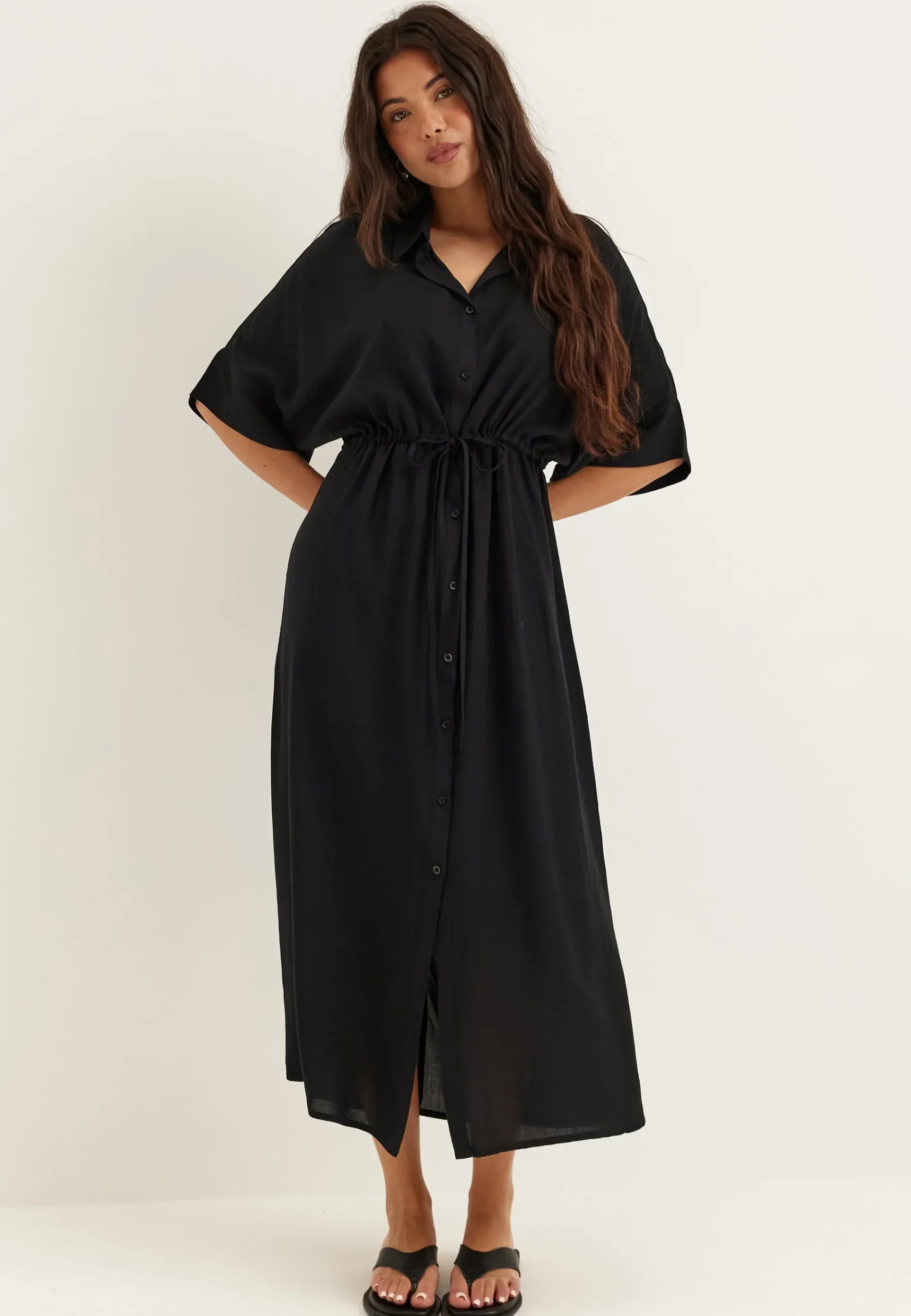 Drawstring Viscose Shirt Dress