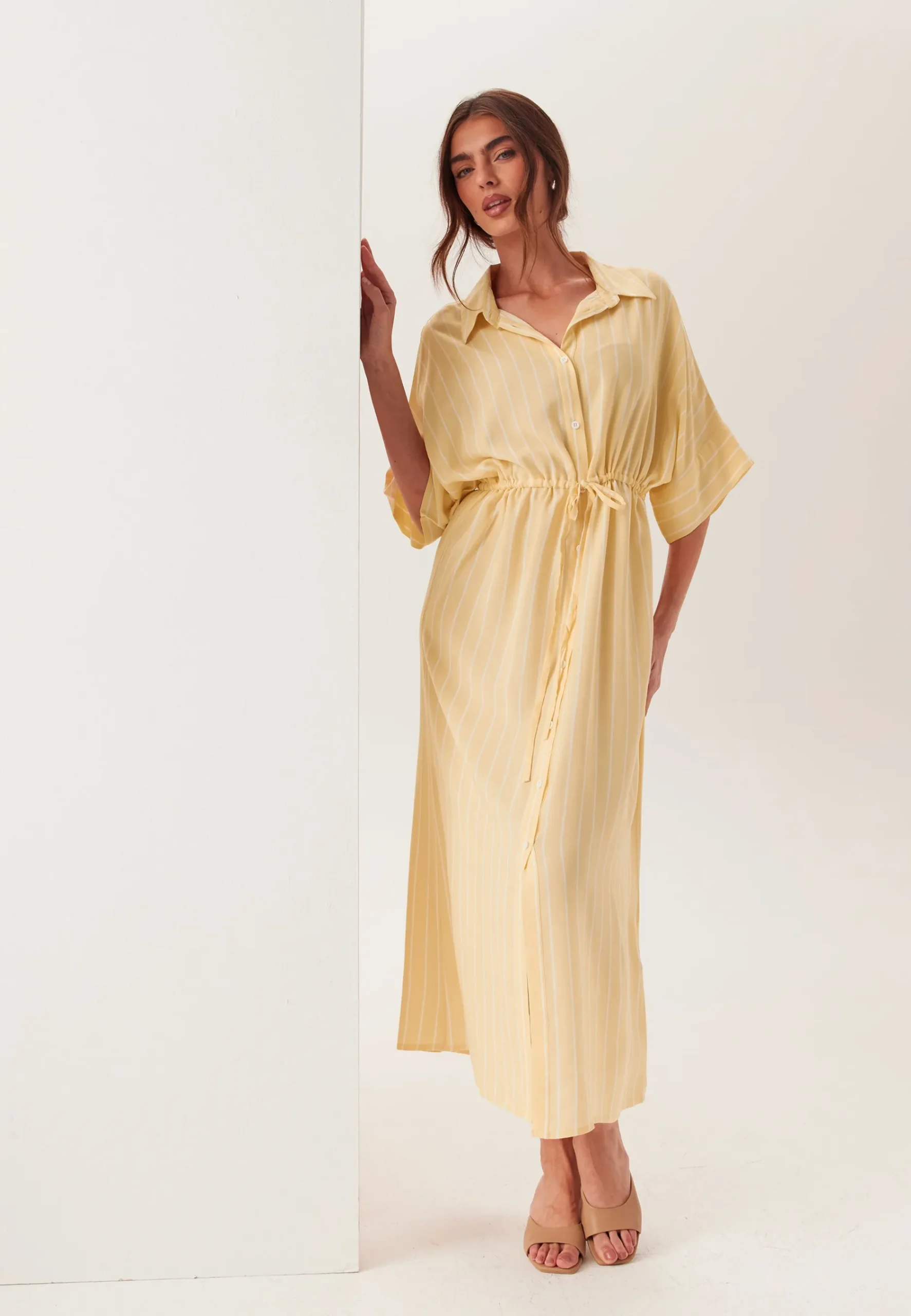 Drawstring Viscose Shirt Dress