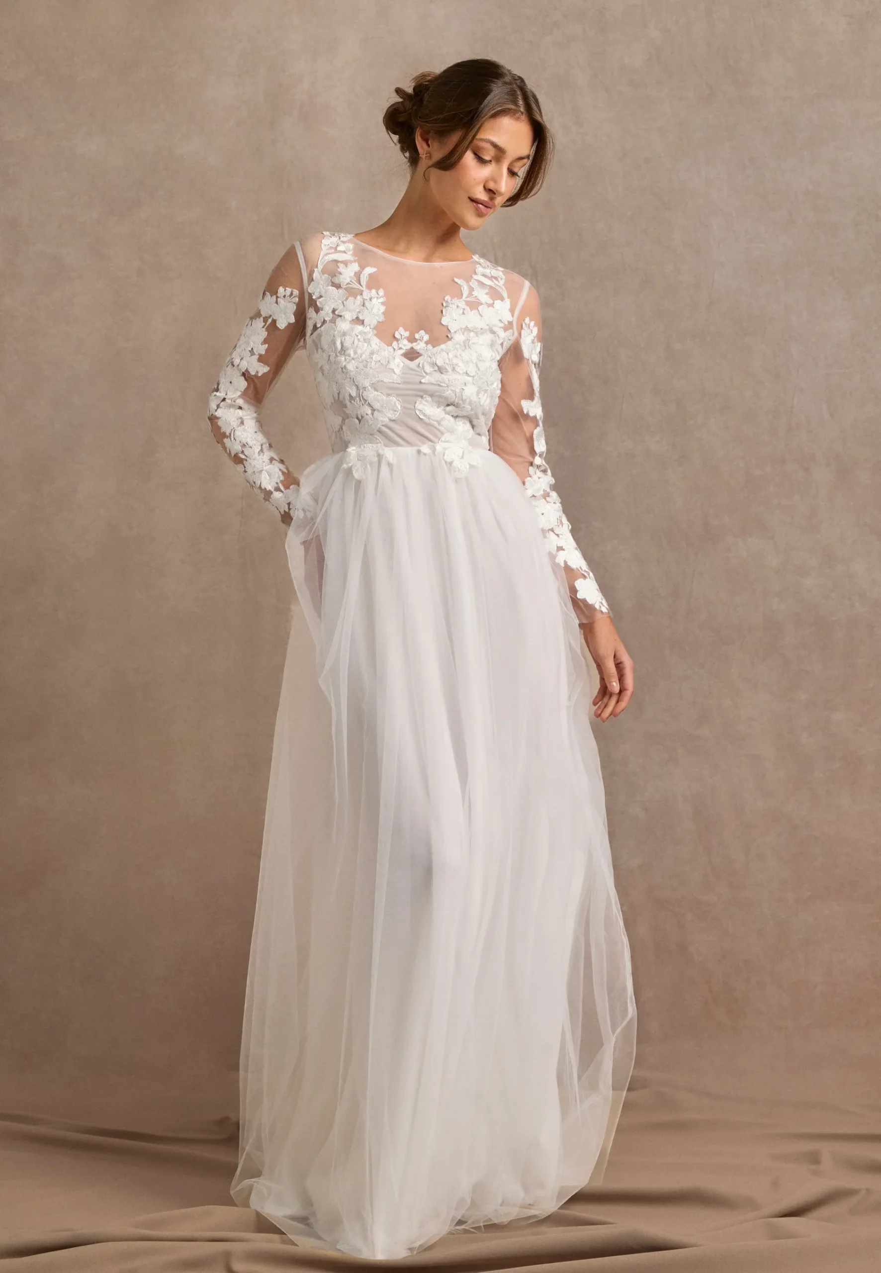 Floral Embroidered Tulle Wedding Gown