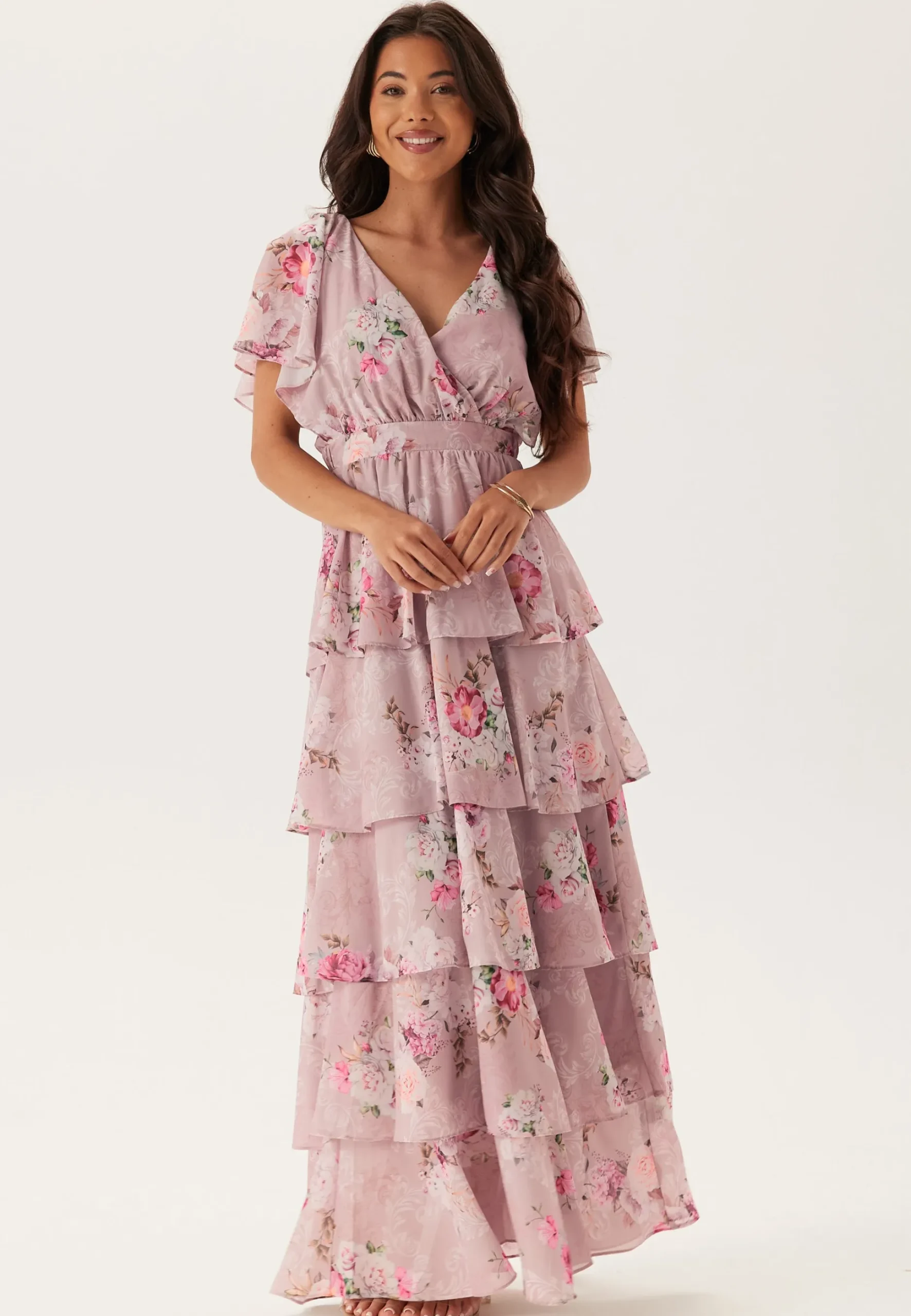 Floral Flutter Tiered Maxi Dress