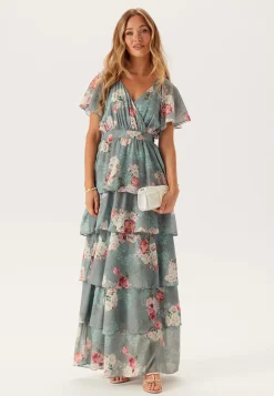 Floral Flutter Tiered Maxi Dress