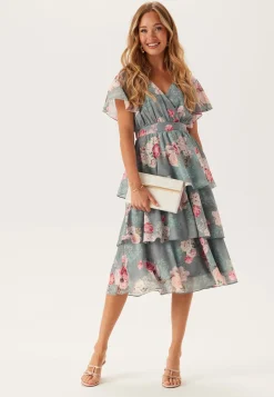 Floral Flutter Tiered Midi Dress
