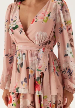 Floral Long Sleeve Tiered Skater Dress