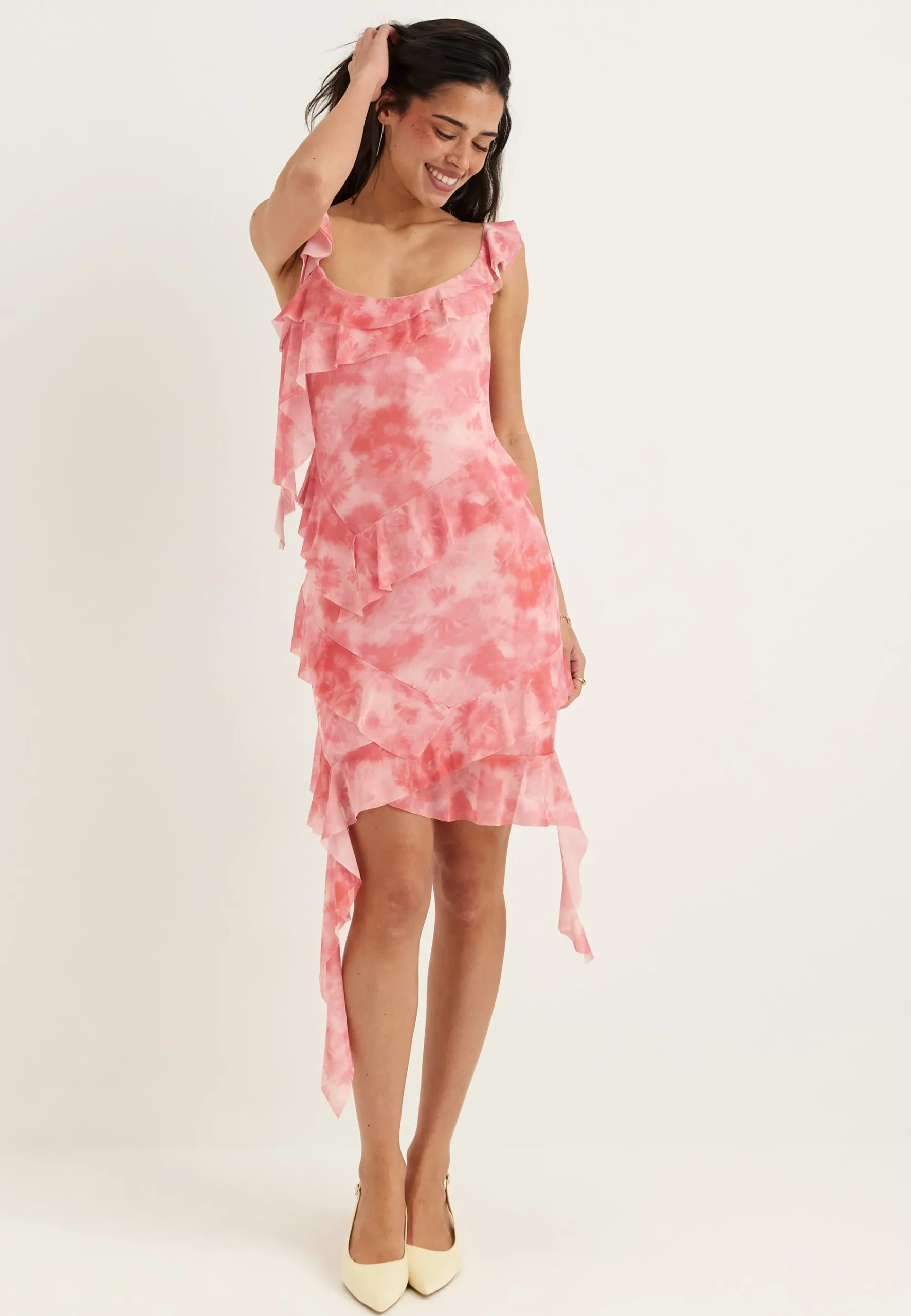 Flounce Mesh Short Dress