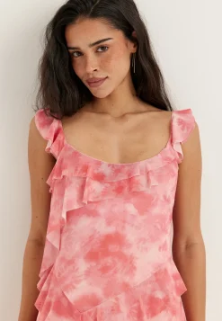 Flounce Mesh Short Dress