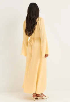 Flounce Sleeve Satin Maxi Dress