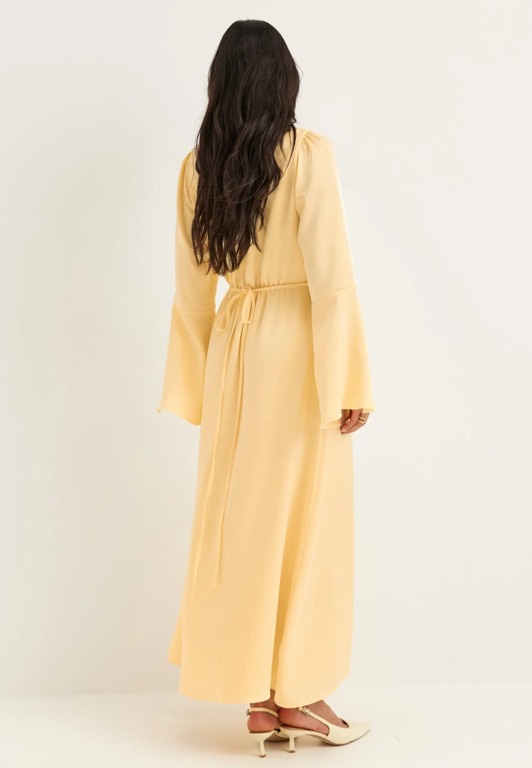 Flounce Sleeve Satin Maxi Dress