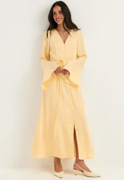 Flounce Sleeve Satin Maxi Dress