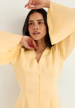 Flounce Sleeve Satin Maxi Dress