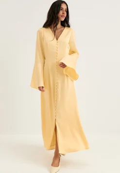 Flounce Sleeve Satin Maxi Dress
