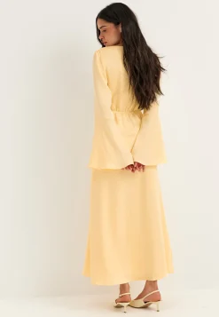 Flounce Sleeve Satin Maxi Dress
