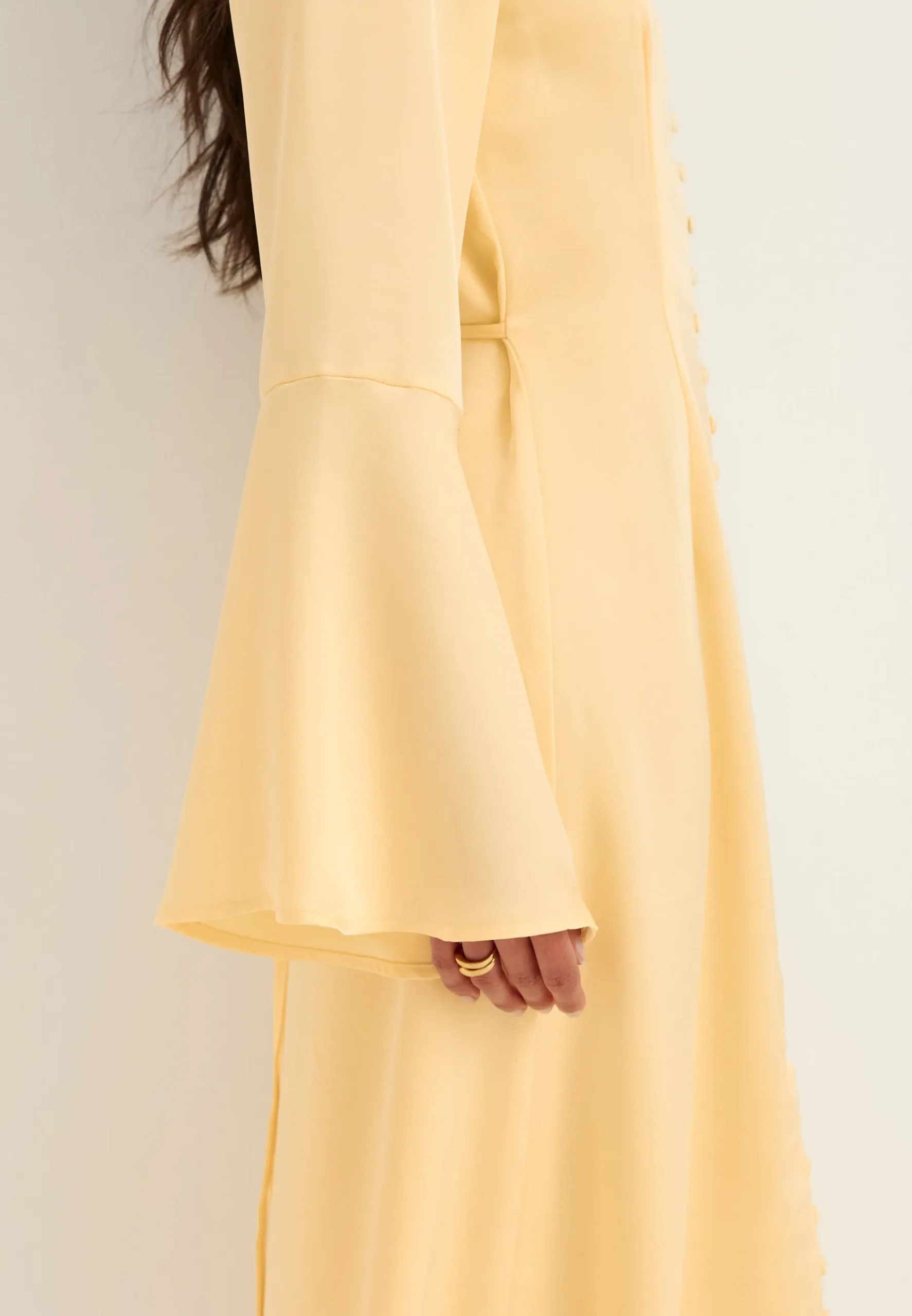 Flounce Sleeve Satin Maxi Dress