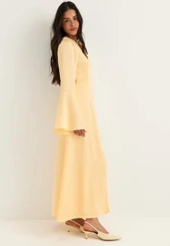 Flounce Sleeve Satin Maxi Dress