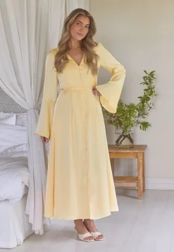 Flounce Sleeve Satin Maxi Dress