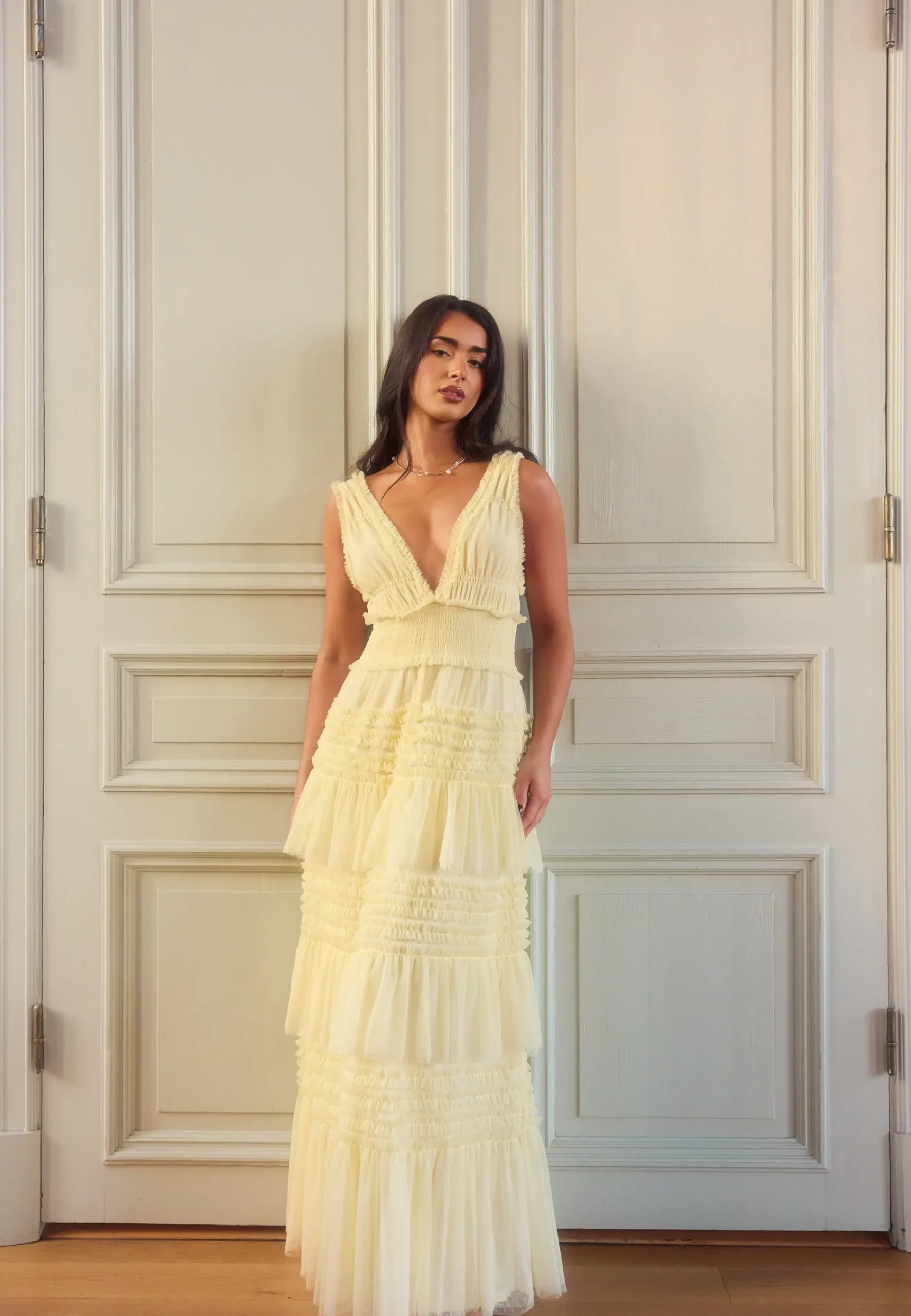 Frill Dotted Tulle Gown