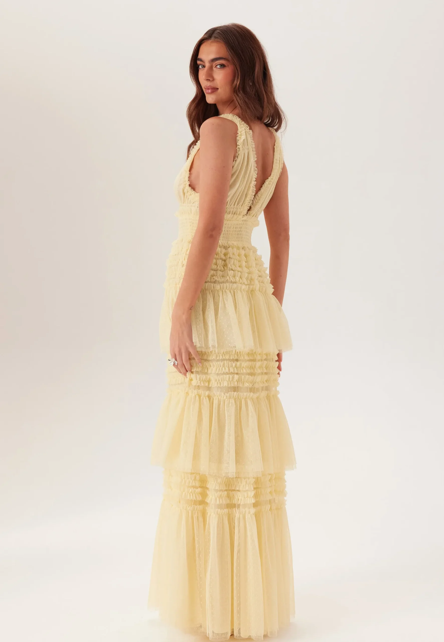 Frill Dotted Tulle Gown