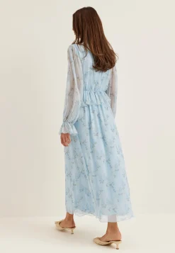 Frill L/S Chiffon Midi Dress