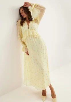 Frill L/S Chiffon Midi Dress