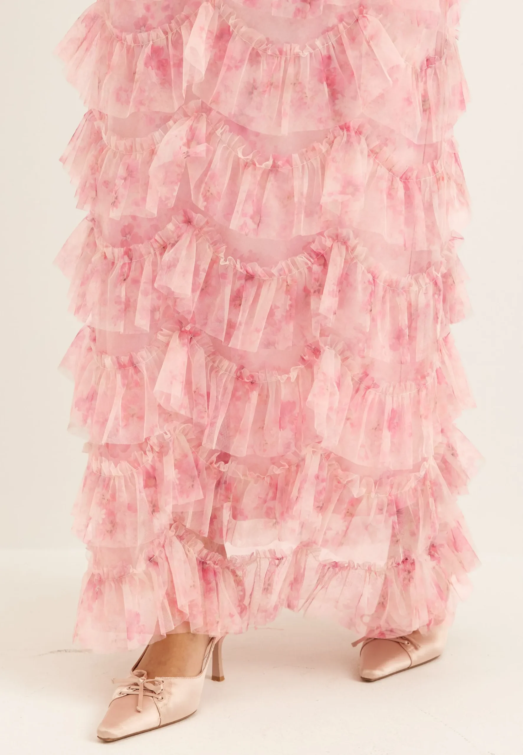 Frill Mesh Maxi Dress