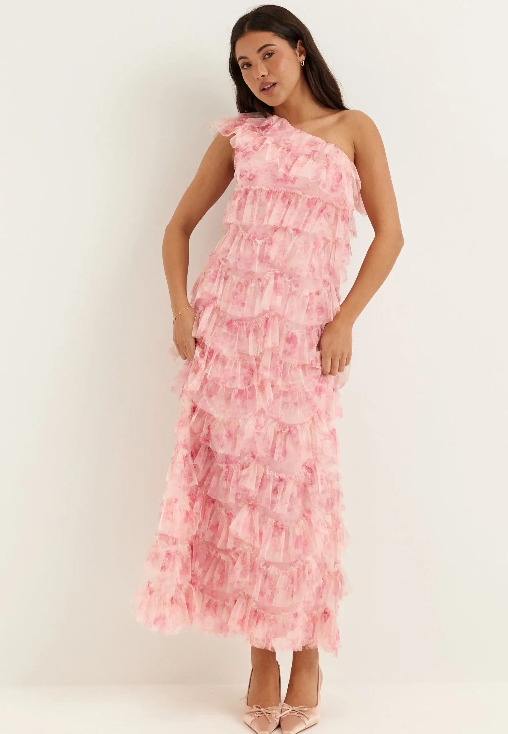 Frill Mesh Maxi Dress