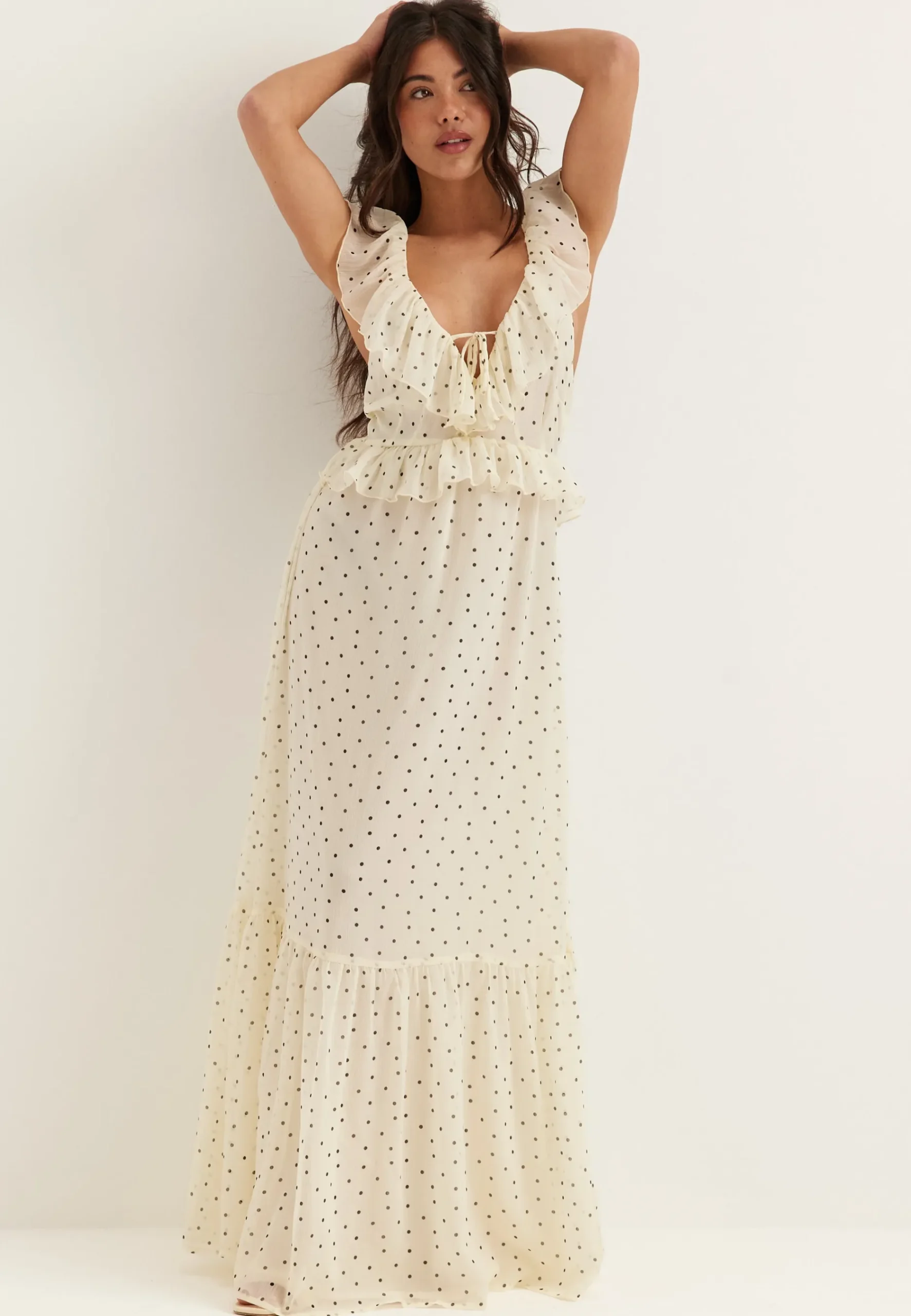 Frill Tie Back Chiffon Maxi Dress