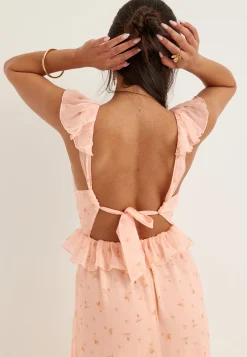 Frill Tie Back Chiffon Maxi Dress