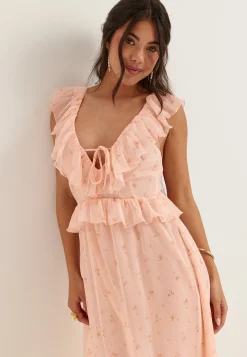 Frill Tie Back Chiffon Maxi Dress