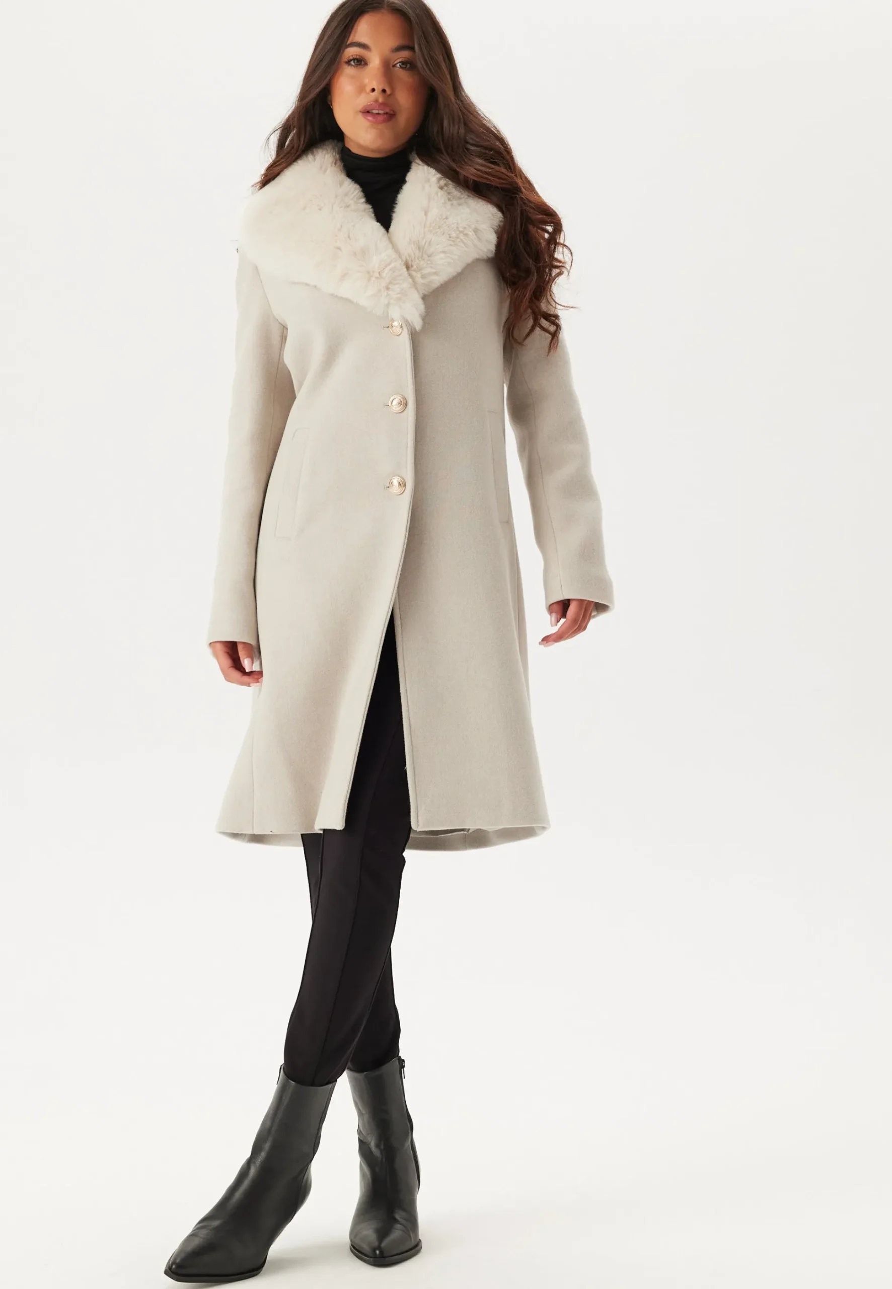 Fur Collar Wool Blend Coat