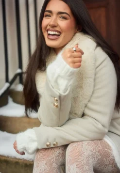 Fur Collar Wool Blend Coat