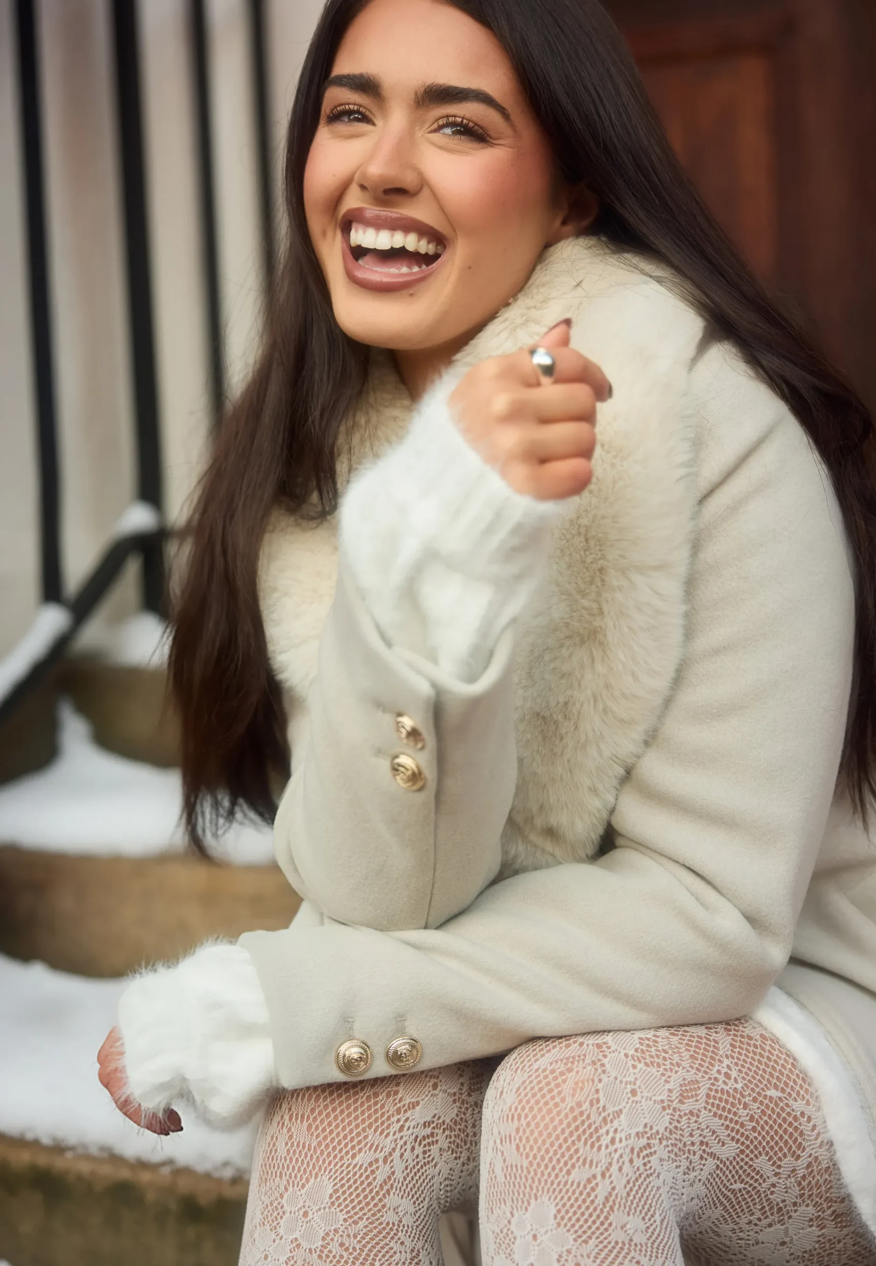 Fur Collar Wool Blend Coat