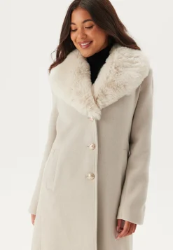 Fur Collar Wool Blend Coat