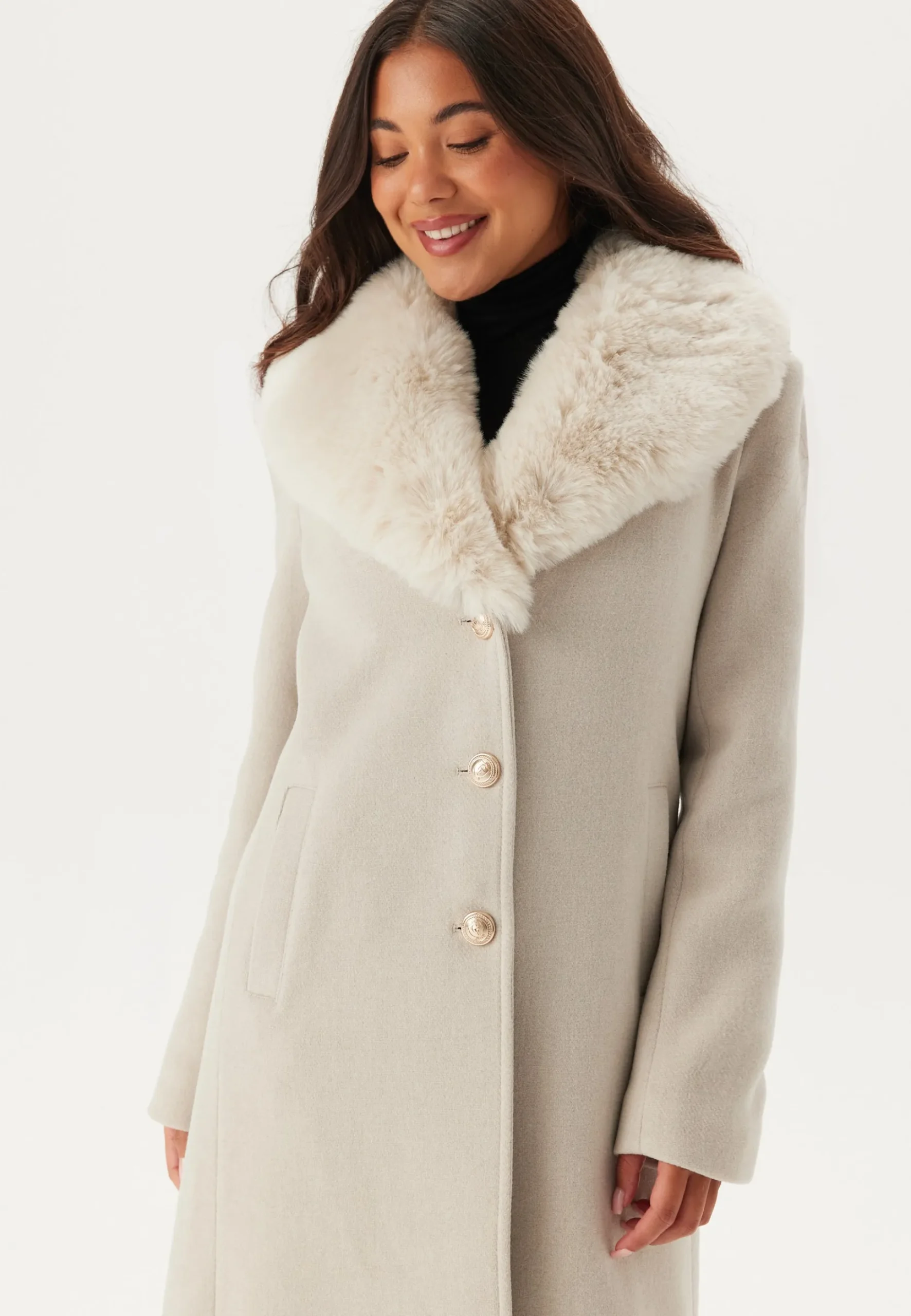 Fur Collar Wool Blend Coat