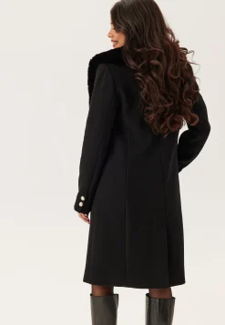 Fur Collar Wool Blend Coat
