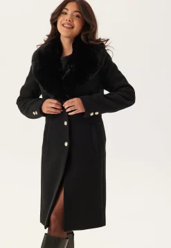 Fur Collar Wool Blend Coat