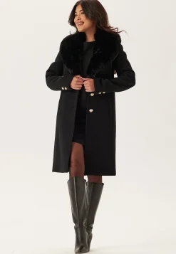 Fur Collar Wool Blend Coat