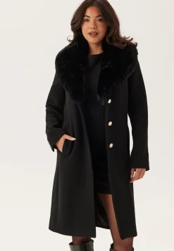 Fur Collar Wool Blend Coat