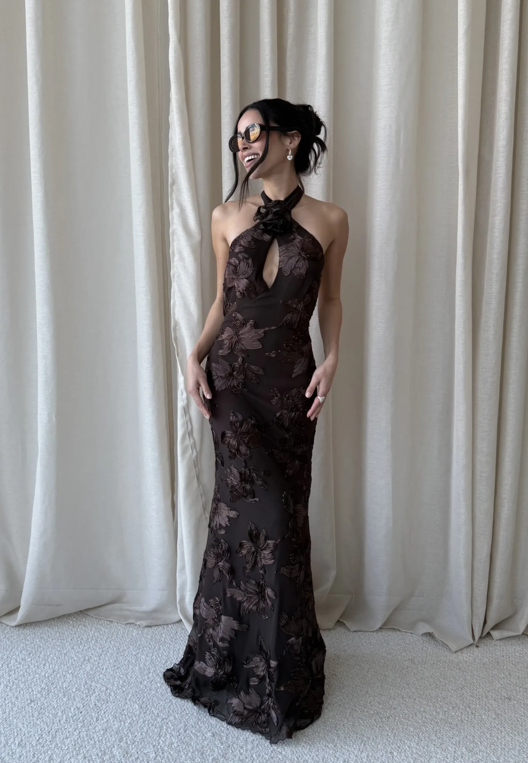 Halterneck Embroidered Gown