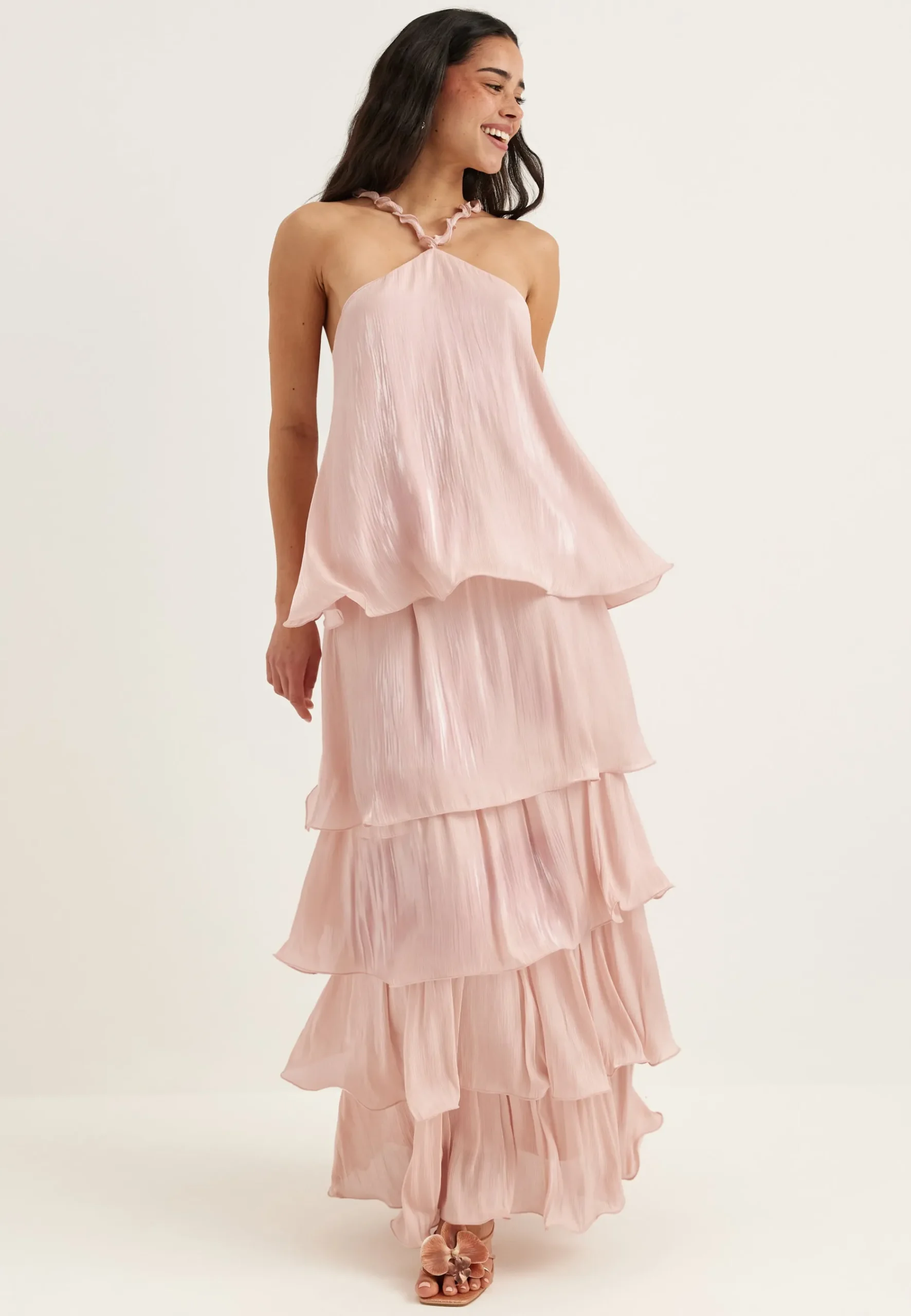 Halterneck Shimmer Flounce Top